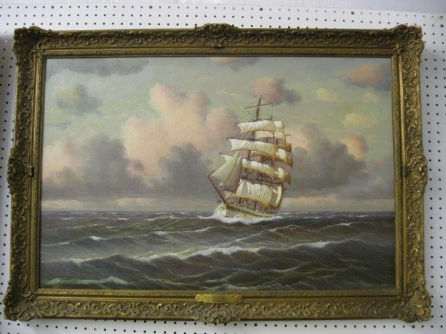 Appraisal: D Sherria Oil In Full Sail sailing ship at sea