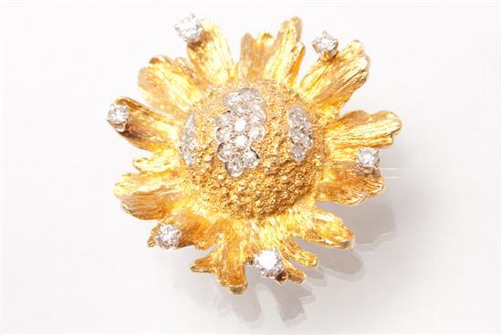 Appraisal: K yellow gold and diamond sun flower brooch approximately cts