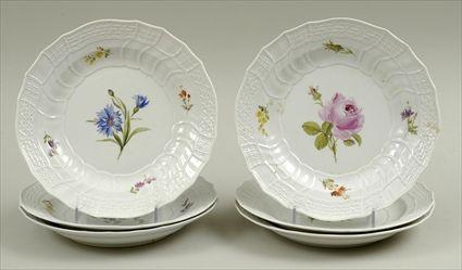 Appraisal: Six Meissen Polychrome Decorated Porcelain Soup Plates Each with scratched