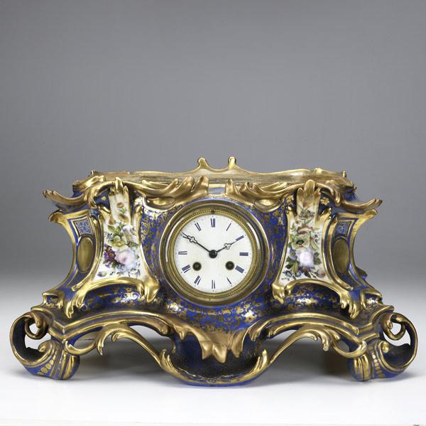 Appraisal: Sevres porcelain clock th C French blue and gold decorated