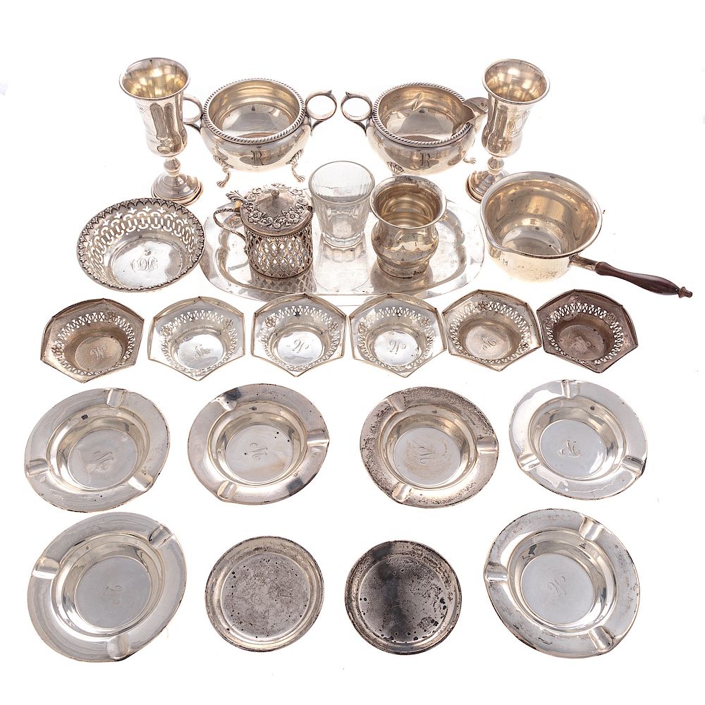 Appraisal: A Collection of Sterling Silver Tableware pieces comprising ashtrays nut