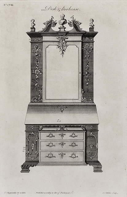 Appraisal: I S MILLER AFTER THOMAS CHIPPENDALE'Desk and Bookcase' from the