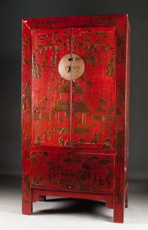 Appraisal: Chinese red lacquer ''Shang Gxi'' cabinet red ground with gilt