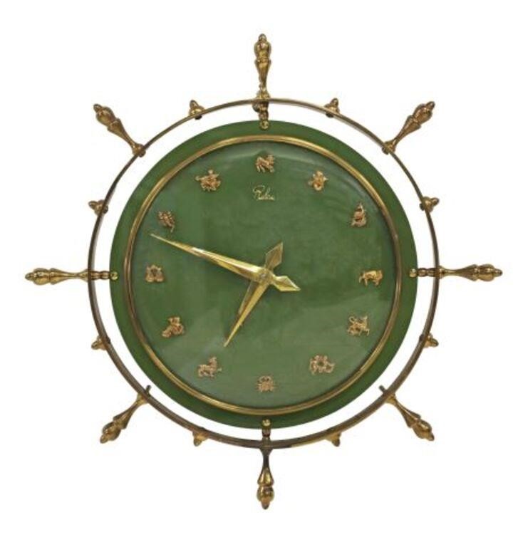 Appraisal: Mid-century modern ship's wheel wall clock c s green plastic