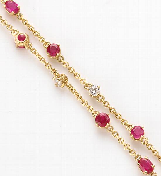 Appraisal: A ruby diamond and k gold necklace estimated total gem