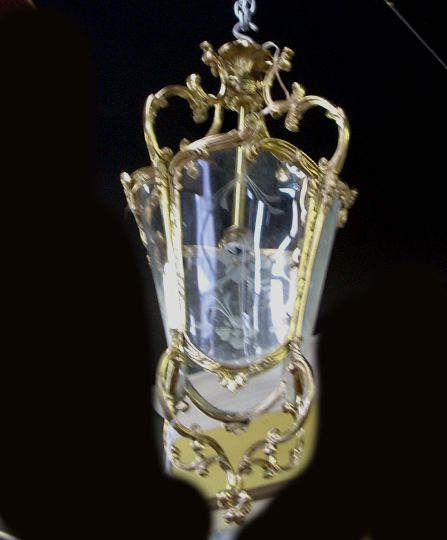 Appraisal: Large French Cast-Brass and Engraved Convex Glass Lantern in the