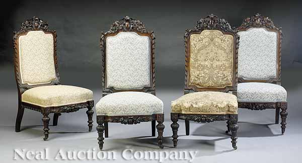 Appraisal: Four American Rococo Carved Rosewood Side Chairs mid- th c