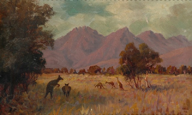 Appraisal: E W Christmas - Landscape with Kangaroos oil on canvas