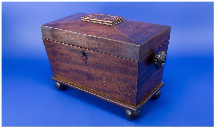 Appraisal: Mid th Century Mahogany Sarcophagus Shaped Tea Caddy Standing on