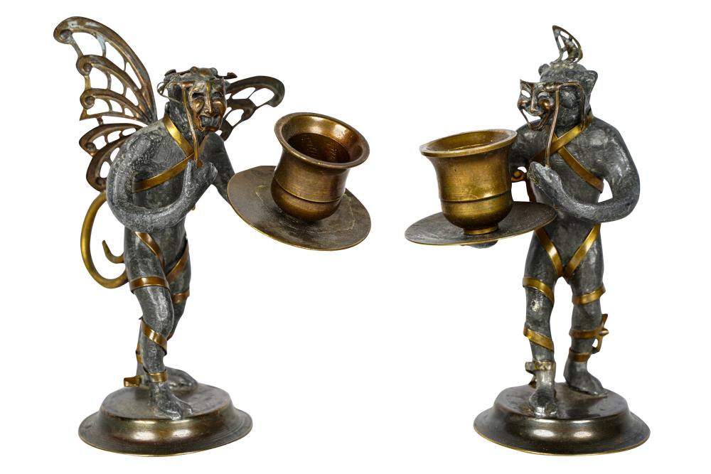 Appraisal: PAIR OF CAST METAL BRASS MONKEY CANDLESTICKSunsigned Condition with damage