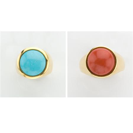 Appraisal: Gold and Cabochon Turquoise Ring and Gold and Cabochon Coral