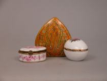 Appraisal: Three Tabatieres Lot includes three decorative boxes of varying shapes