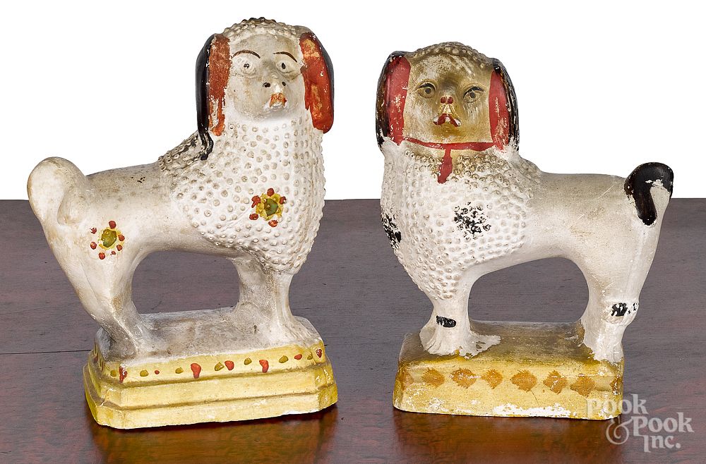 Appraisal: Pair of Pennsylvania chalkware spaniels th c Pair of Pennsylvania