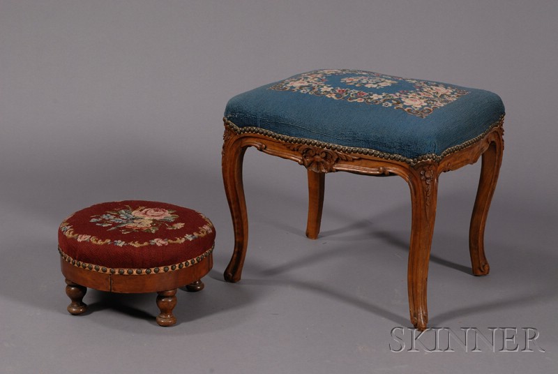 Appraisal: Two Victorian Needlepoint Upholstered Stools comprising a footstool and a