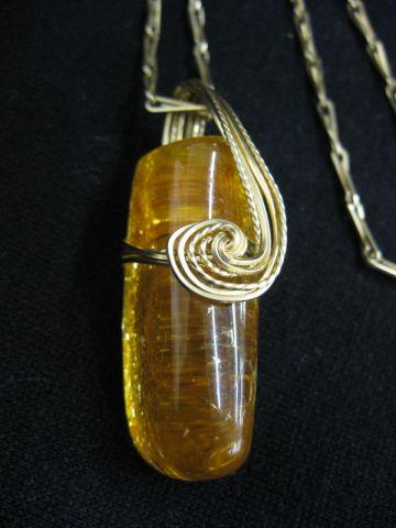 Appraisal: Amber Pendant large natural gem gold-filled wire wrap and chain