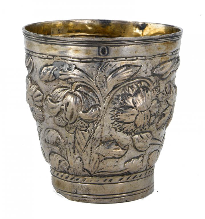 Appraisal: AN AUSTRO-HUNGARIAN REPOUSS BEAKER of slightly flared shape decorated with