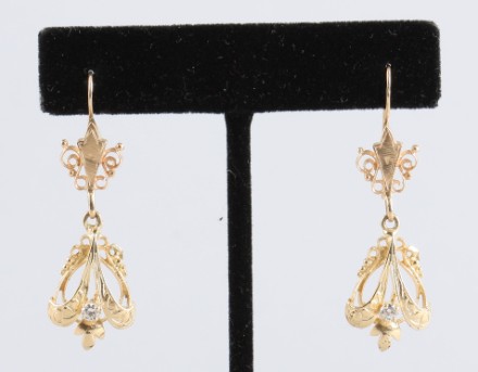 Appraisal: K diamond filigree drop earrings two mm diamonds ct color