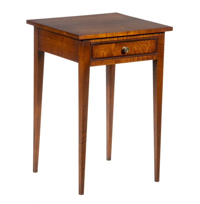 Appraisal: ELDRED WHEELER TIGER MAPLE STAND Hepplewhite Style Tiger Maple One-Drawer