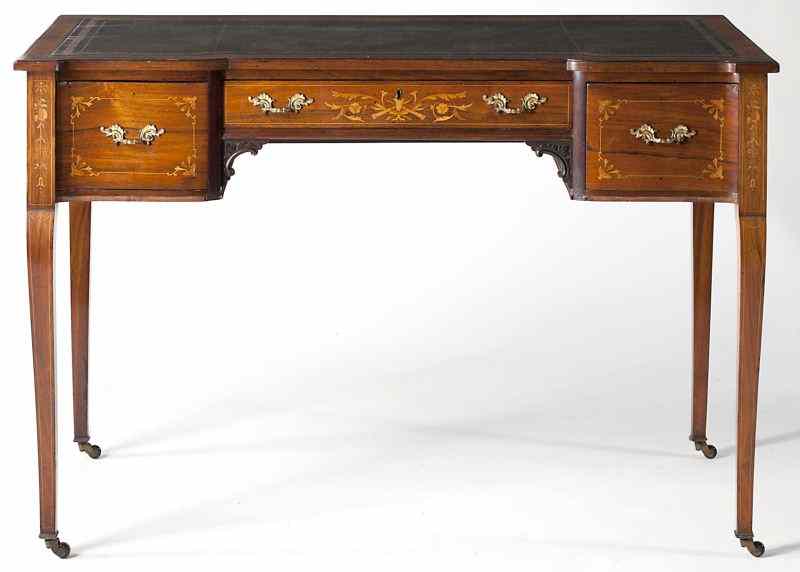 Appraisal: English Edwardian Inlaid Writing Deskrosewood veneers the top with inset