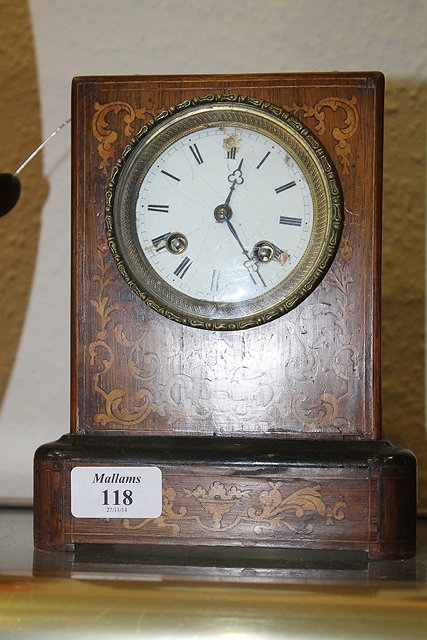 Appraisal: A TH CENTURY FRENCH ROSEWOOD INLAID STRIKING MANTEL CLOCK with