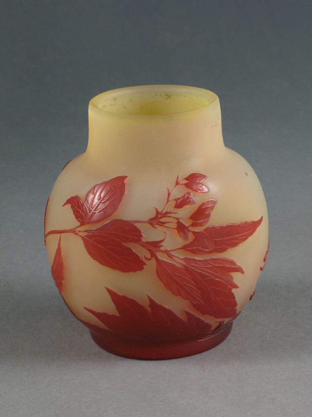 Appraisal: EMILE GALLE CAMEO GLASS VASE the squat body overlaid in