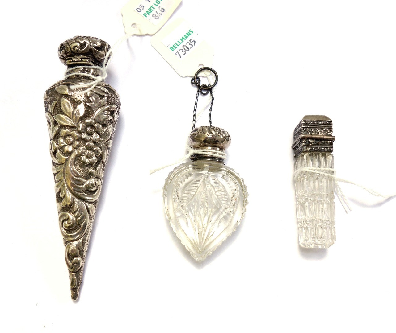 Appraisal: A Continental glass and silver mounted scent bottle early th