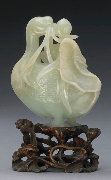 Appraisal: A nephrite duck th Century Posed with its head turning