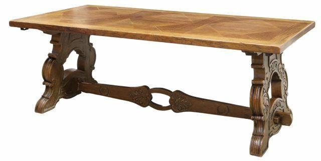 Appraisal: Spanish Baroque style oak dining table early th c rectangular