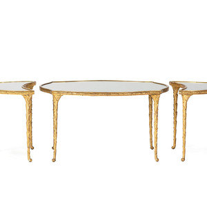 Appraisal: A Three Part Gilt Bronze Mirrored Coffee Table Style of