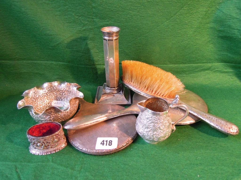 Appraisal: A mixed lot of silver including salt bowls brushes mirrors