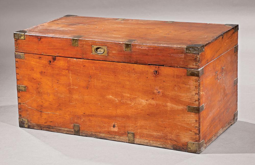 Appraisal: English Mahogany Campaign Blanket Chest th c case with dovetailed