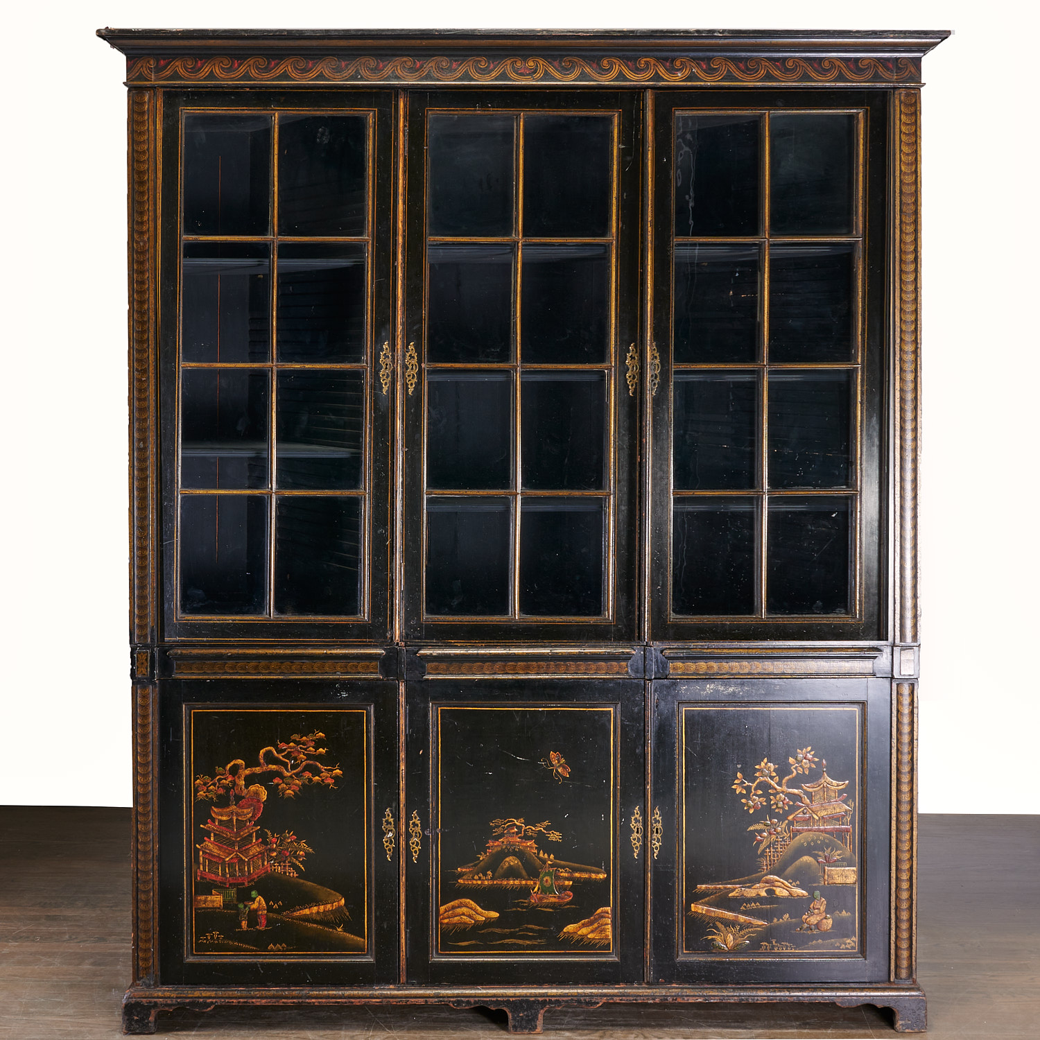 Appraisal: GEORGE III BLACK JAPANNED BOOKCASE CABINET th c English gilt