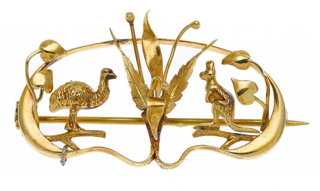 Appraisal: AN ANTIQUE AUSTRALIAN GOLD EMBLEMATICAL BROOCH of openwork form incorporating