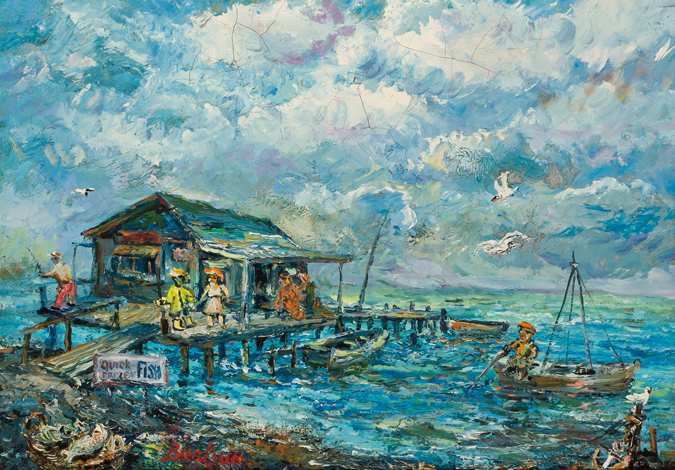 Appraisal: DAVID BURLIUK Russian American - Quick Freezer Fish oil on