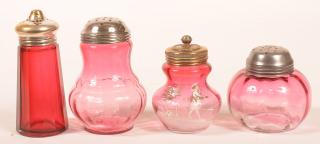 Appraisal: Various Victorian Cranberry Art Glass Shakers Four Various Victorian Cranberry