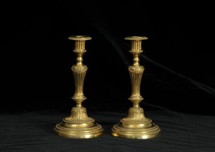 Appraisal: Pair of Adam-Style Gilt-Brass Candlesticks Each in in diam Provenance