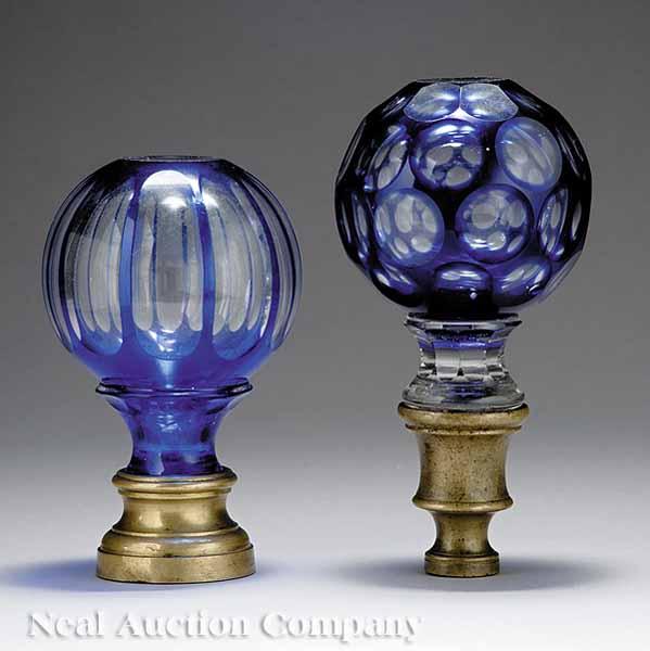 Appraisal: Two Antique French Cobalt Cut-to-Clear Glass Newel Post Finials both