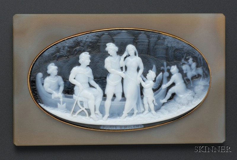 Appraisal: Large Carved Agate and Agate-framed Cameo of Paris Presenting Helen