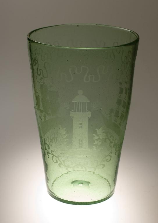 Appraisal: LARGE th CENTURY GREEN GLASS BEAKER VASE probably Dutch naively