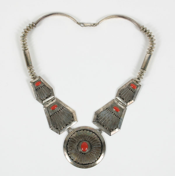 Appraisal: Native American sterling necklace by Jessie Thompson chunky design inset