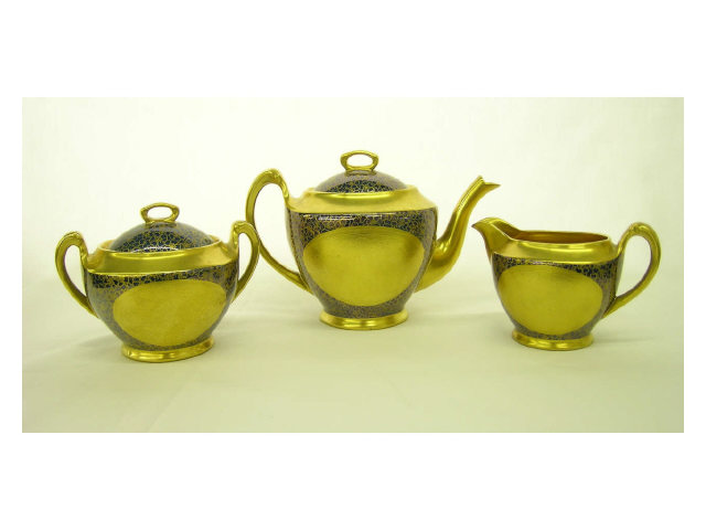 Appraisal: Pickard three piece tea set with cobalt and gold enameled