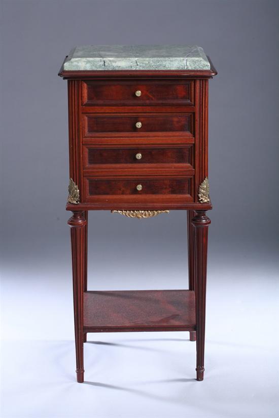 Appraisal: NEOCLASSICAL REVIVAL FRUITWOOD MARBLE-TOP NIGHT STAND th century with gilt