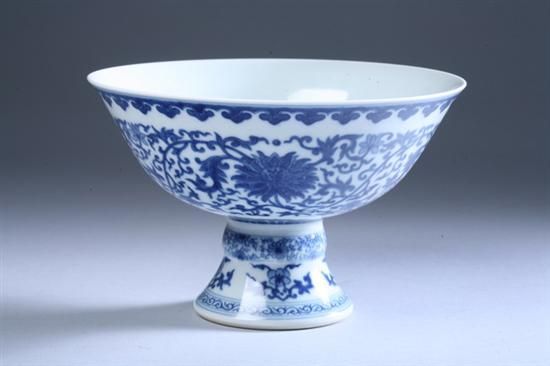 Appraisal: CHINESE BLUE AND WHITE PORCELAIN STEM BOWL Qianlong underglazed blue