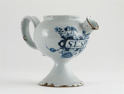 Appraisal: A small Delftware wet drug jar painted in blue with