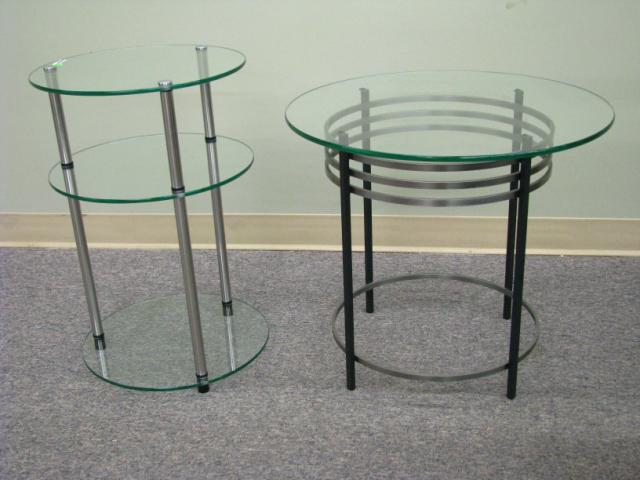 Appraisal: Two contemporary side tables including '' round with chrome legs