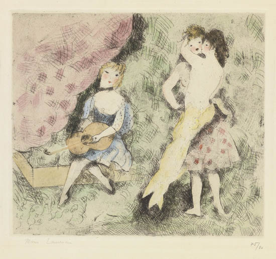 Appraisal: MARIE LAURENCIN Le Bal Etching with hand coloring in watercolor