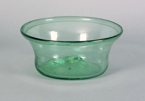 Appraisal: American free blown green aqua glass milk pan ca h