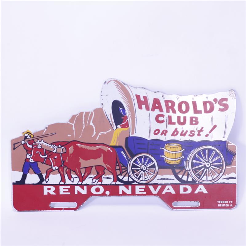 Appraisal: Harold's Reno Nevada metal license plate topper x