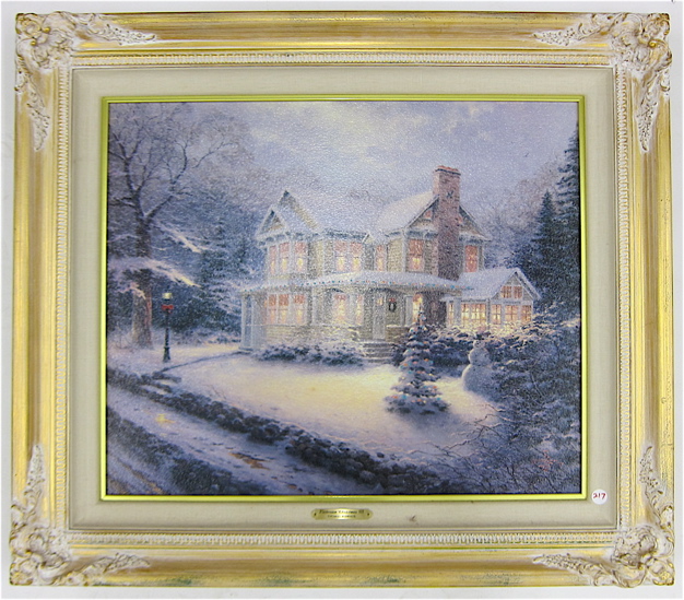 Appraisal: THOMAS KINKADE EMBELLISHED PRINT ON CANVAS American - titled Victorian