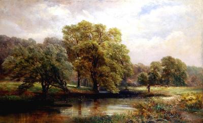 Appraisal: W DUFFIELD River Scene with Fishermen unsigned x gilt frame